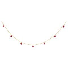 18K Yellow Gold Necklace 1 1/3 Carat Dangling Ruby Drop 18" Chain Collar