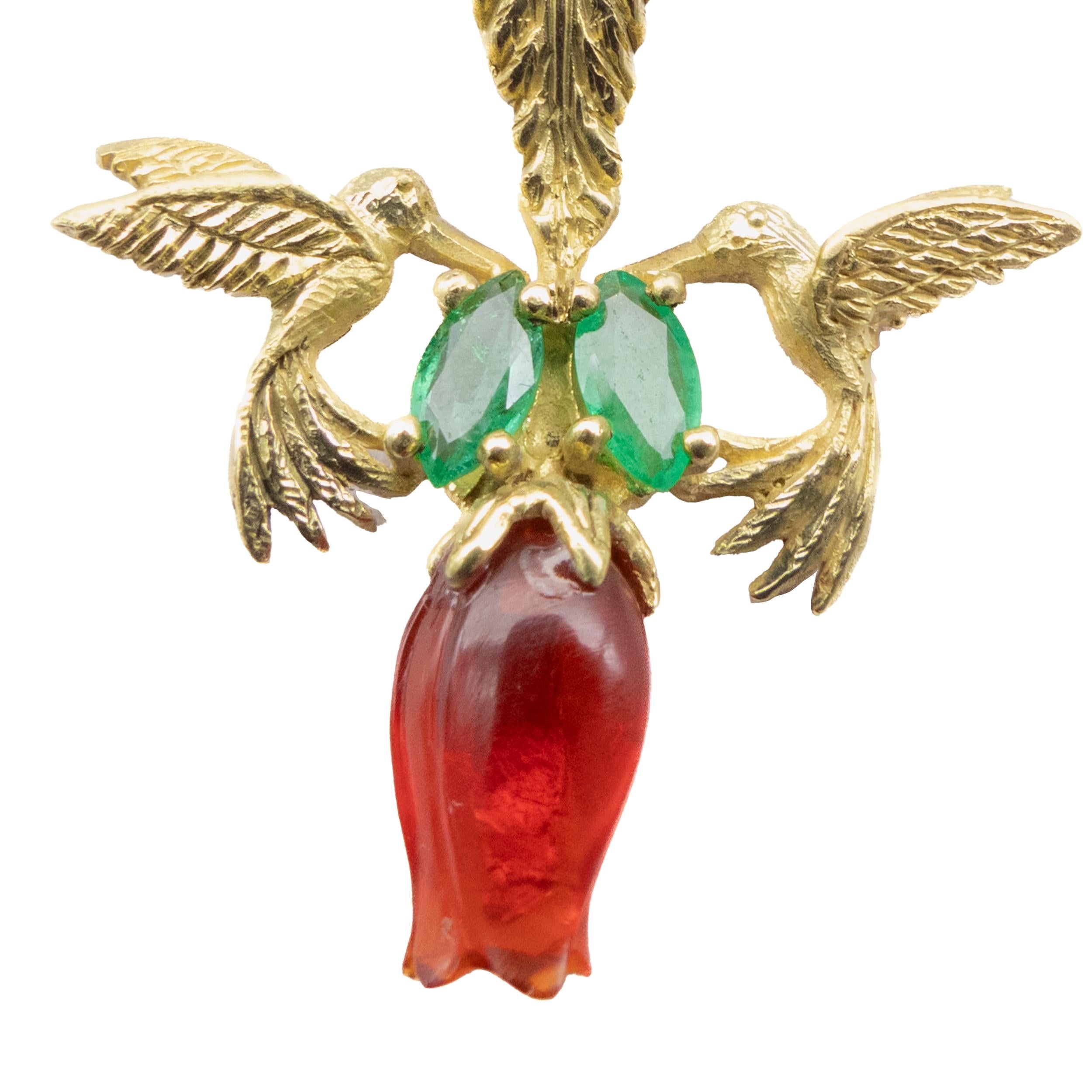 18k Yellow Gold Necklace Fire Opal Tulip Emerald Leaves Hummingbirds V Gracia

18k Yellow Gold Necklace with Fire Opal Tulip and Emerald Leaves – Conference of the Birds Collection

A masterpiece of artistry and symbolism, this handcrafted 18k