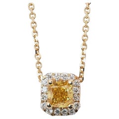 18k Yellow Gold Necklace Halo Fancy with 0.25 ct Natural Diamonds AIG Cert