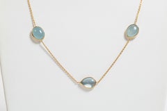 18k Yellow Gold Necklace Set with Aquamarine Cabochons by Marion Jeantet