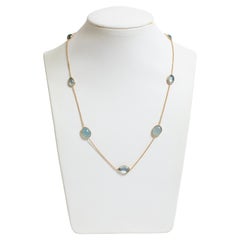 18k Yellow Gold Necklace Set with Aquamarine Cabochons by Marion Jeantet
