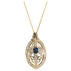 18k Yellow Gold Necklace w/ 1.05 Carat Natural Sapphire & Diamonds IGI Cert