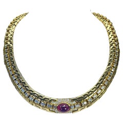 18k Yellow Gold Necklace with 7.90ct Natural Sapphire and Diamonds IGI Cert