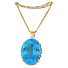18k Yellow Gold Necklace with 100ct Swiss Blue Topaz Pendant, 62cm