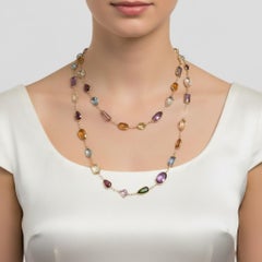 18K Yellow Gold Necklace with 175 Carats of Multicolor Semi-Precious Gemstones
