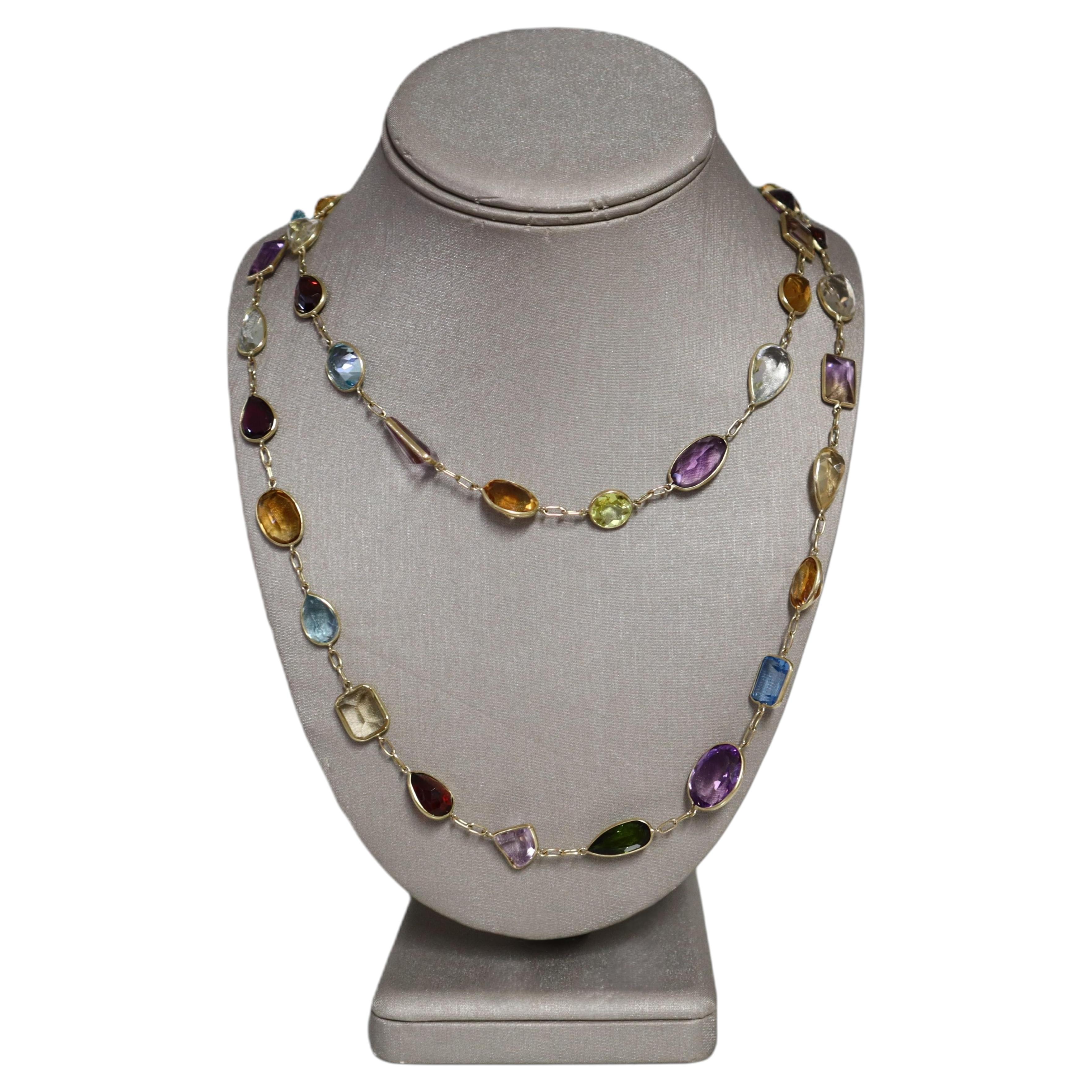 Collana in oro giallo 18 carati con 175 carati di pietre semipreziose multicolori