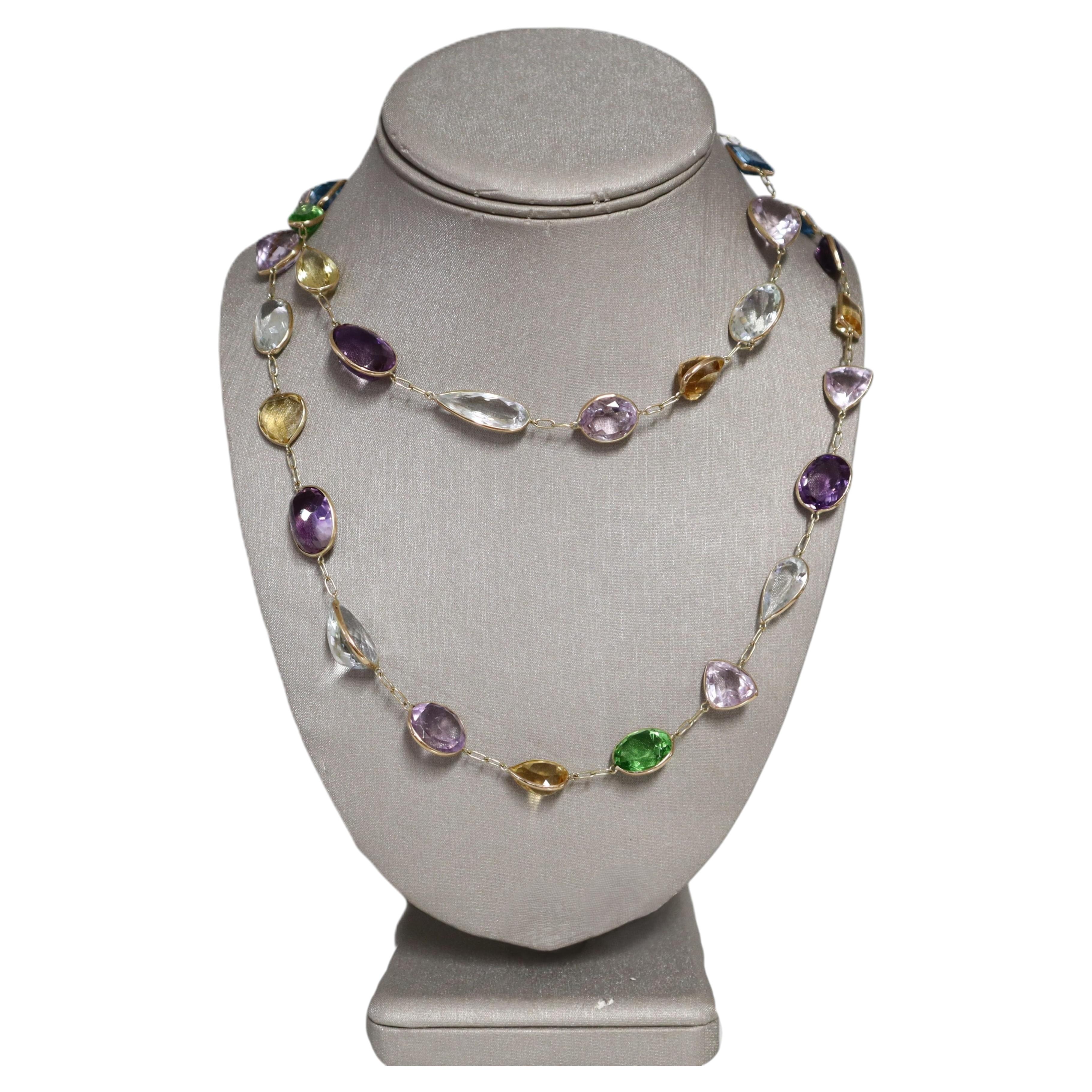 18K Yellow Gold Necklace with 195 Carats of Multicolor Semi-Precious Gemstones