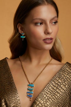 18K Yellow Gold Necklace with Blue Opal Doublet and Diamonds by Ruth Greico