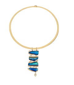 18K Yellow Gold Necklace with Blue Opal Doublet and Diamonds by Ruth Greico