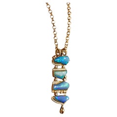 18K Yellow Gold Necklace with Blue Opal Doublet and Diamonds by Ruth Greico