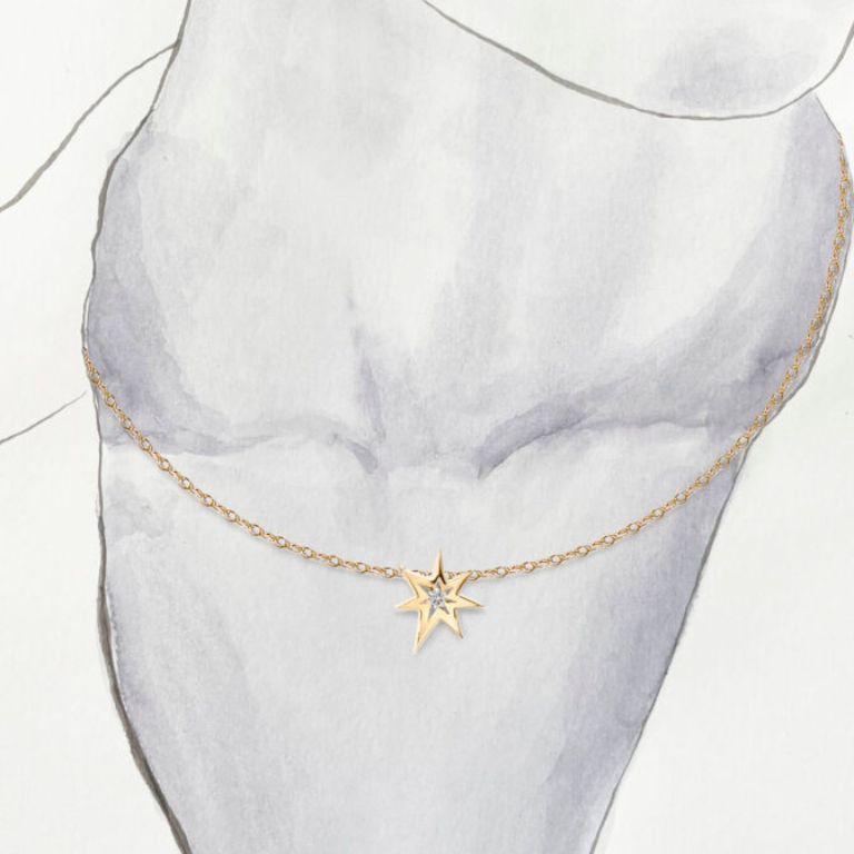 Women's or Men's 18K Yellow Gold Necklace with Brilliant Cut Diamond – Simple Everyday Necklace For Sale