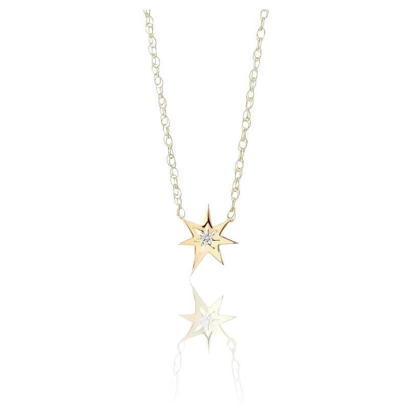 18K Yellow Gold Necklace with Brilliant Cut Diamond – Simple Everyday Necklace For Sale