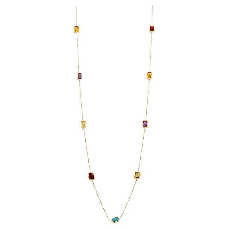 18K Yellow Gold Necklace with Colorful Gemstones, Aura Sautoir For Sale