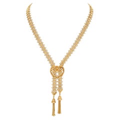 18k Yellow Gold Necklace with Hanging Tassel Accents, Tassels