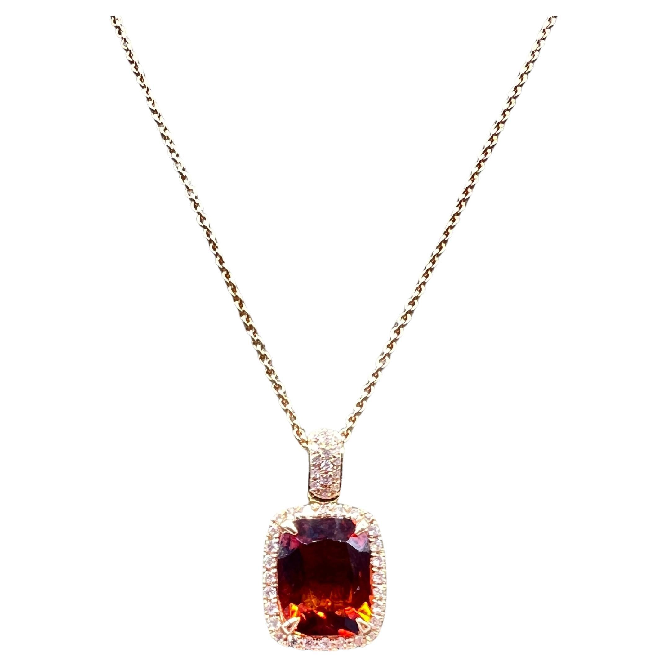 18K Yellow Gold Necklace with Mandarin Citrine and Diamond For Sale