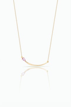18K Yellow Gold Necklace with Pink Sapphire & Diamond Accents – Minimalist