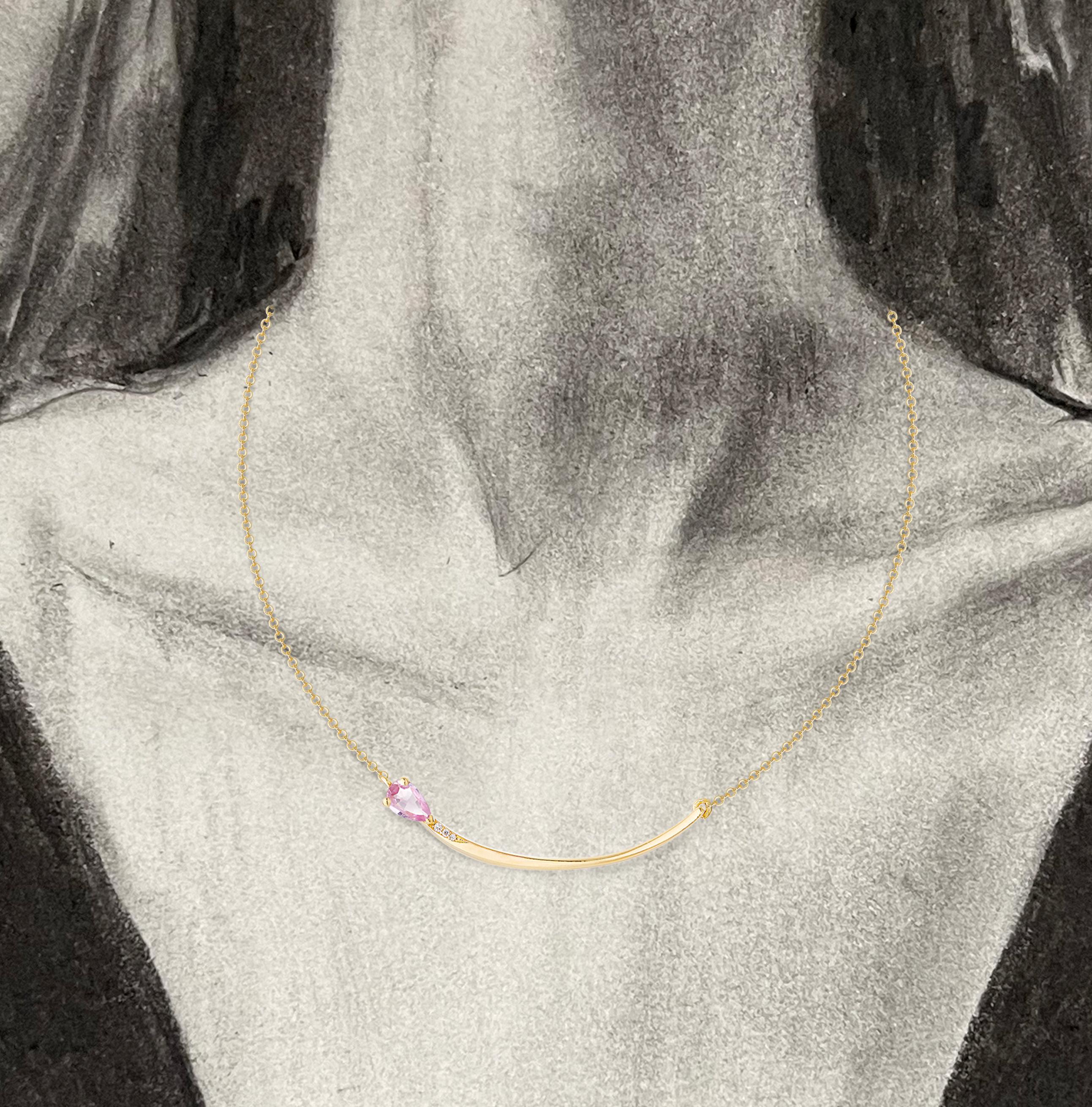 Art déco Collier en or jaune 18K avec saphirs roses et diamants - Minimaliste en vente