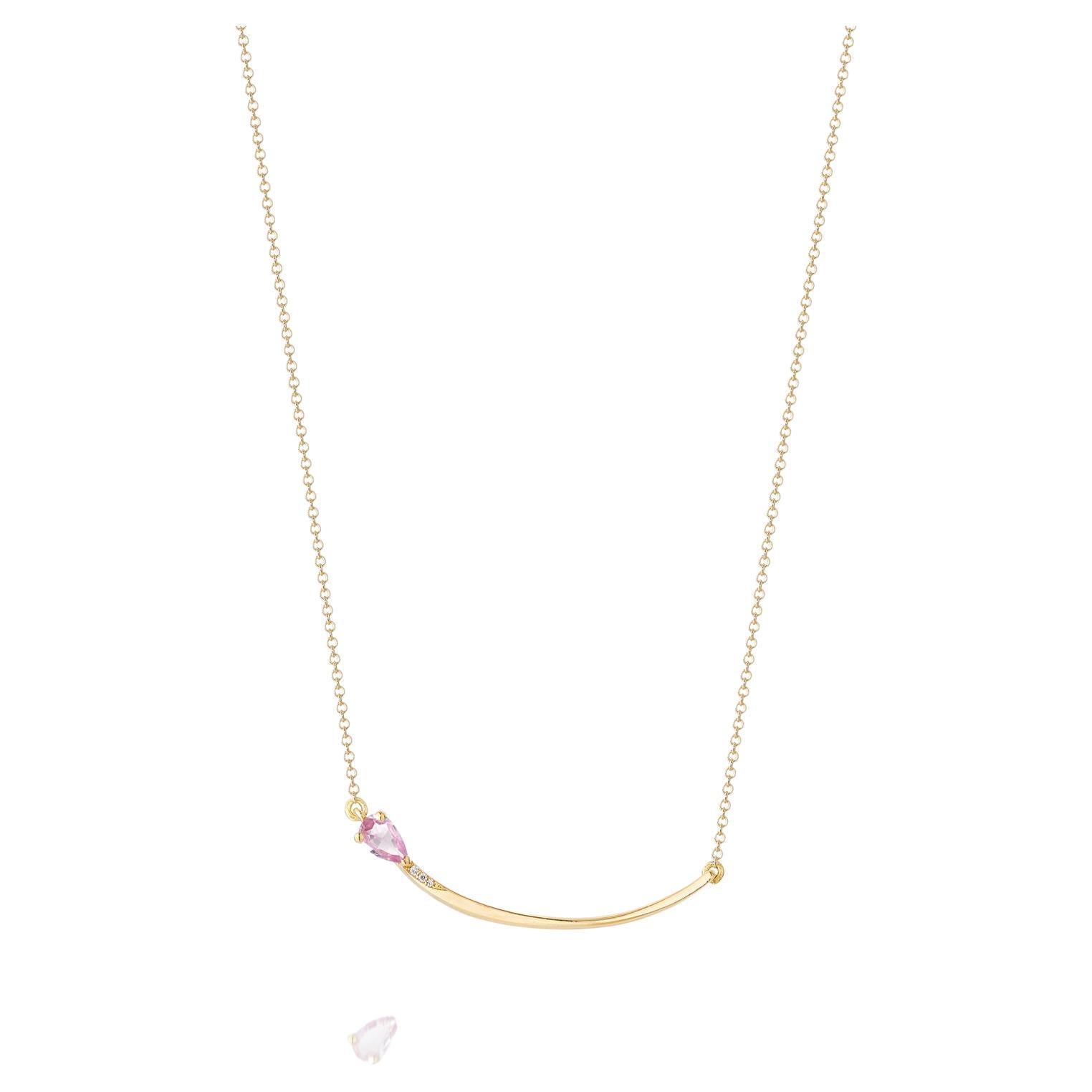 18K Yellow Gold Necklace with Pink Sapphire & Diamond Accents – Minimalist