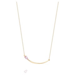 18K Yellow Gold Necklace with Pink Sapphire & Diamond Accents – Minimalist