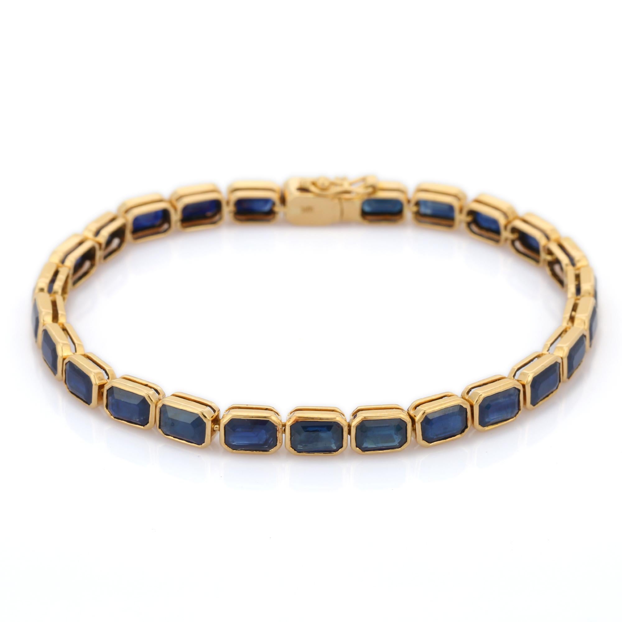 18K Yellow Gold Octagon Cut Blue Sapphire Bracelet In New Condition For Sale In Houston, TX
