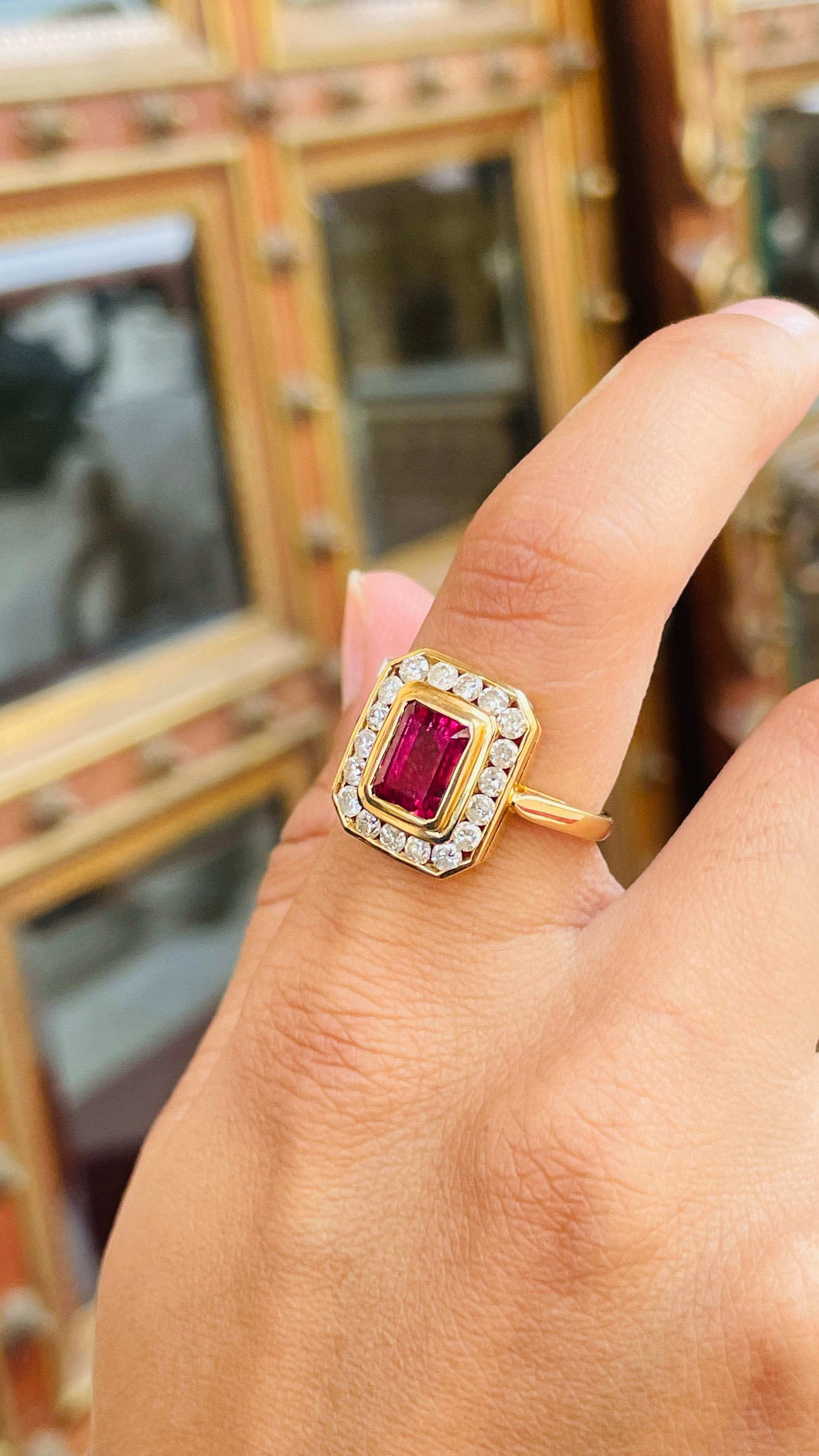 For Sale:  18K Yellow Gold Octagon Cut Ruby Diamond Engagement Ring 3