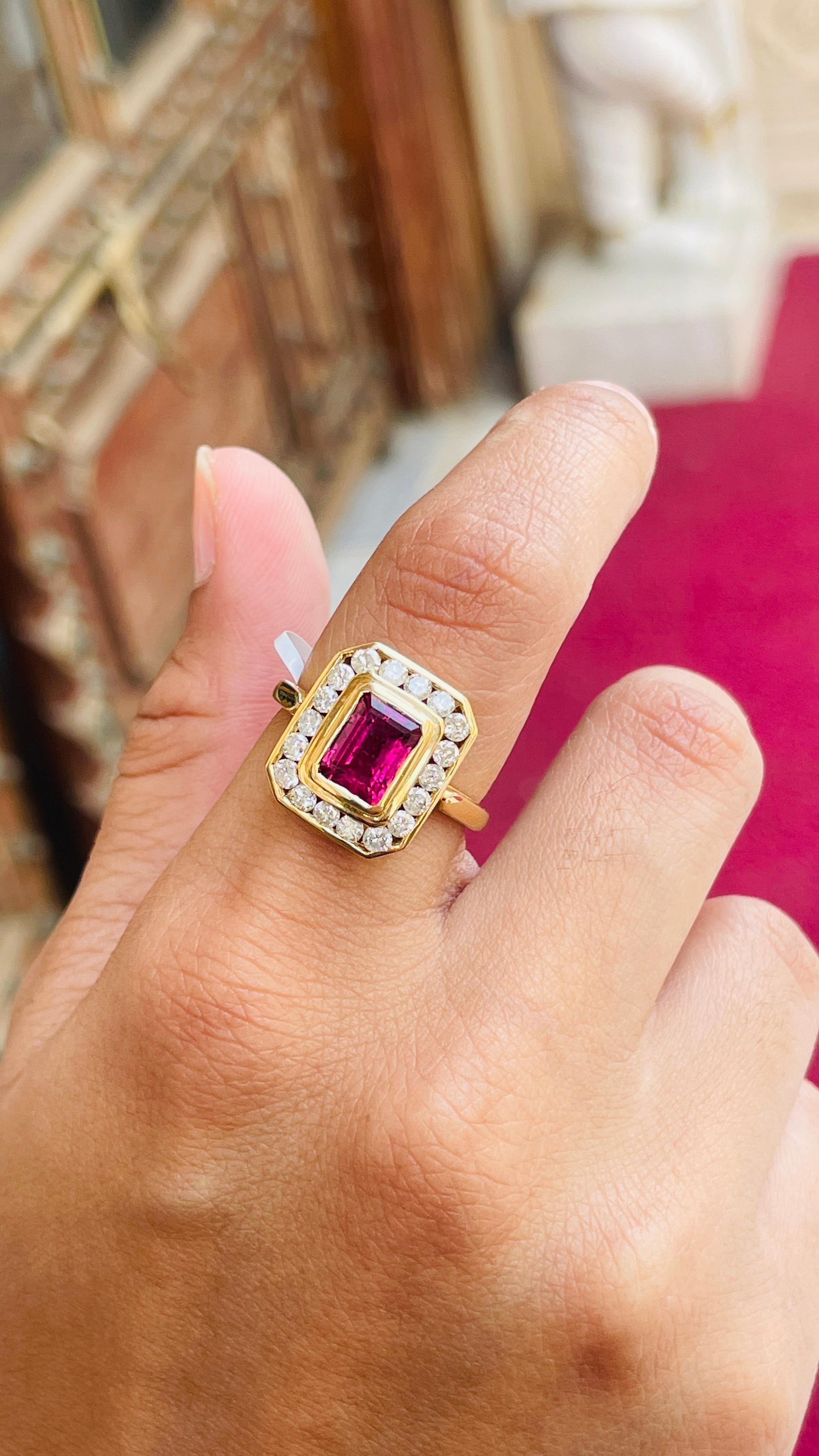 18K Yellow Gold Octagon Cut Ruby Diamond Engagement Ring 9