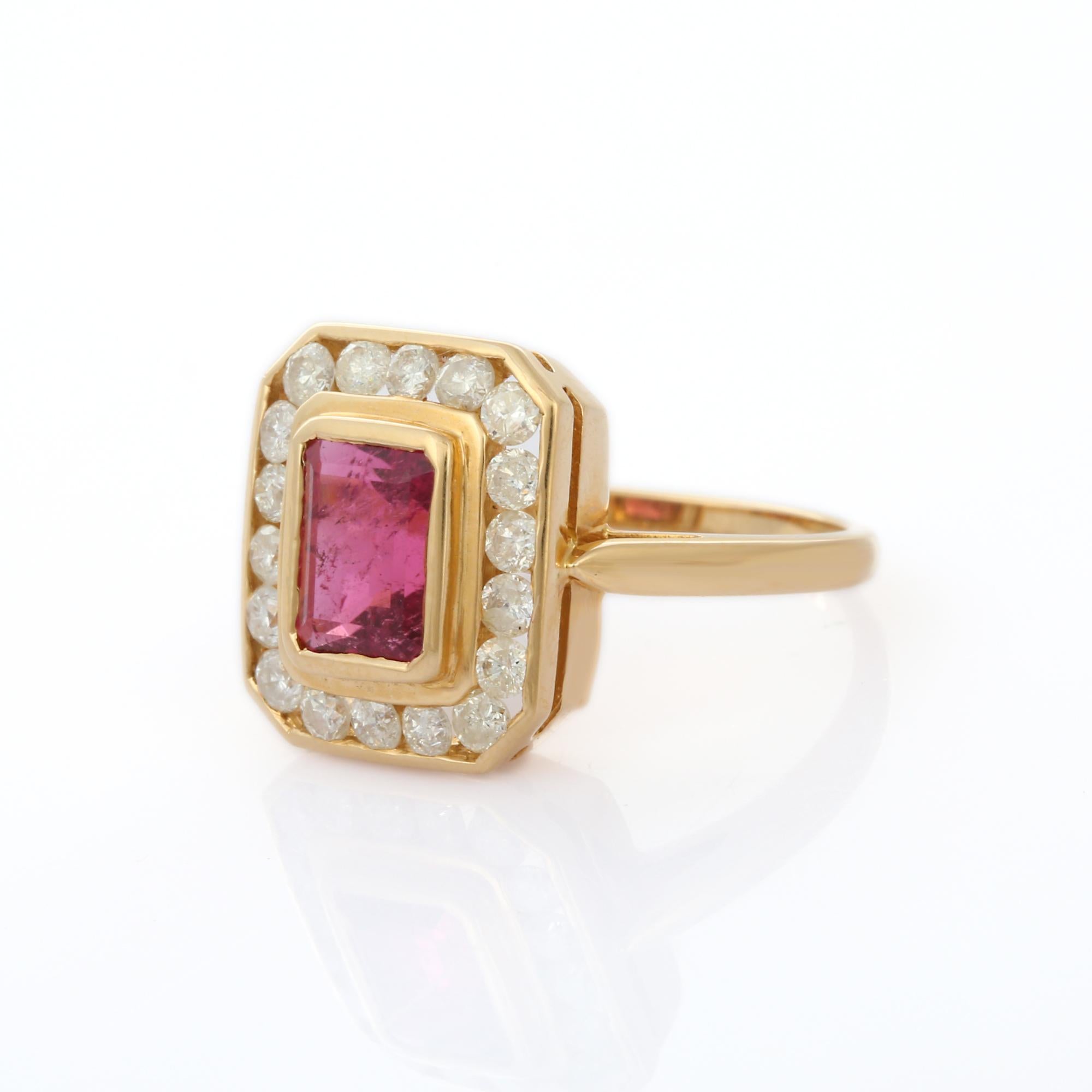 En vente :  Bague de fiançailles en or jaune 18 carats, rubis et diamants, taille octogonale 4