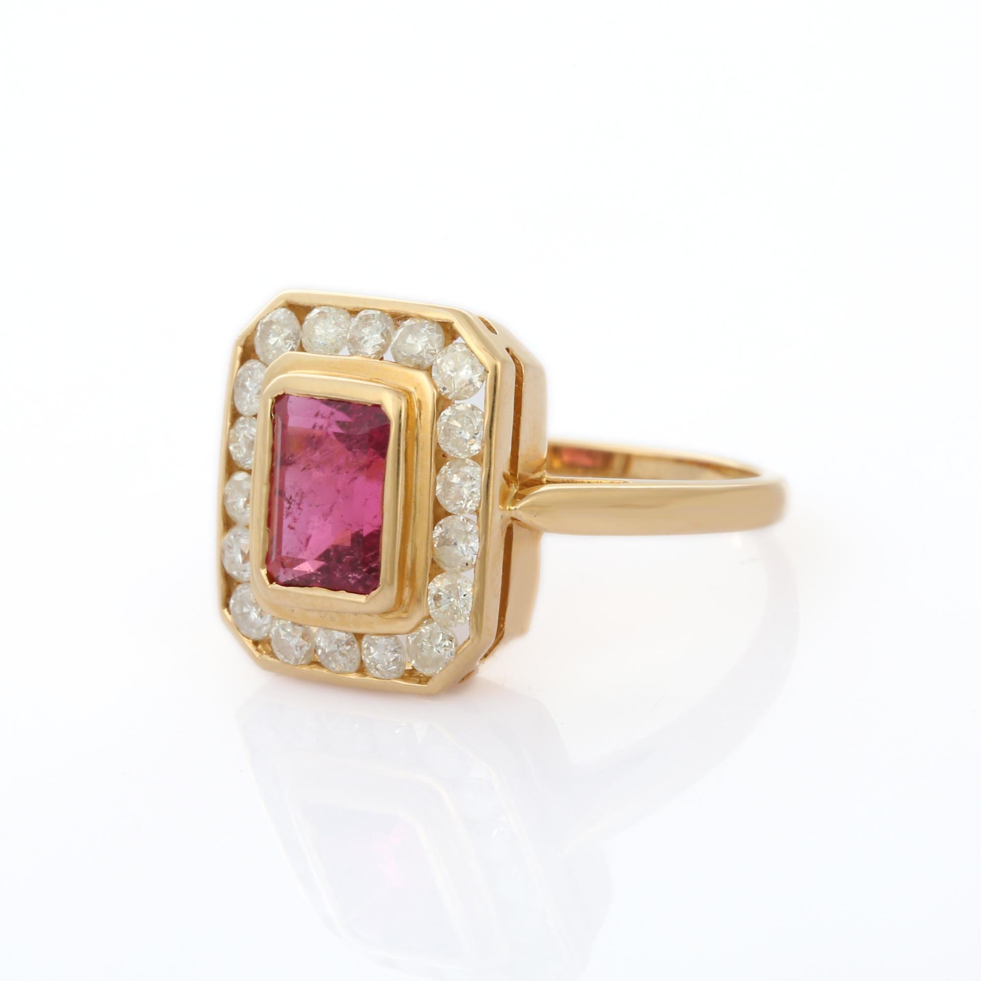 18K Yellow Gold Octagon Cut Ruby Diamond Engagement Ring 4