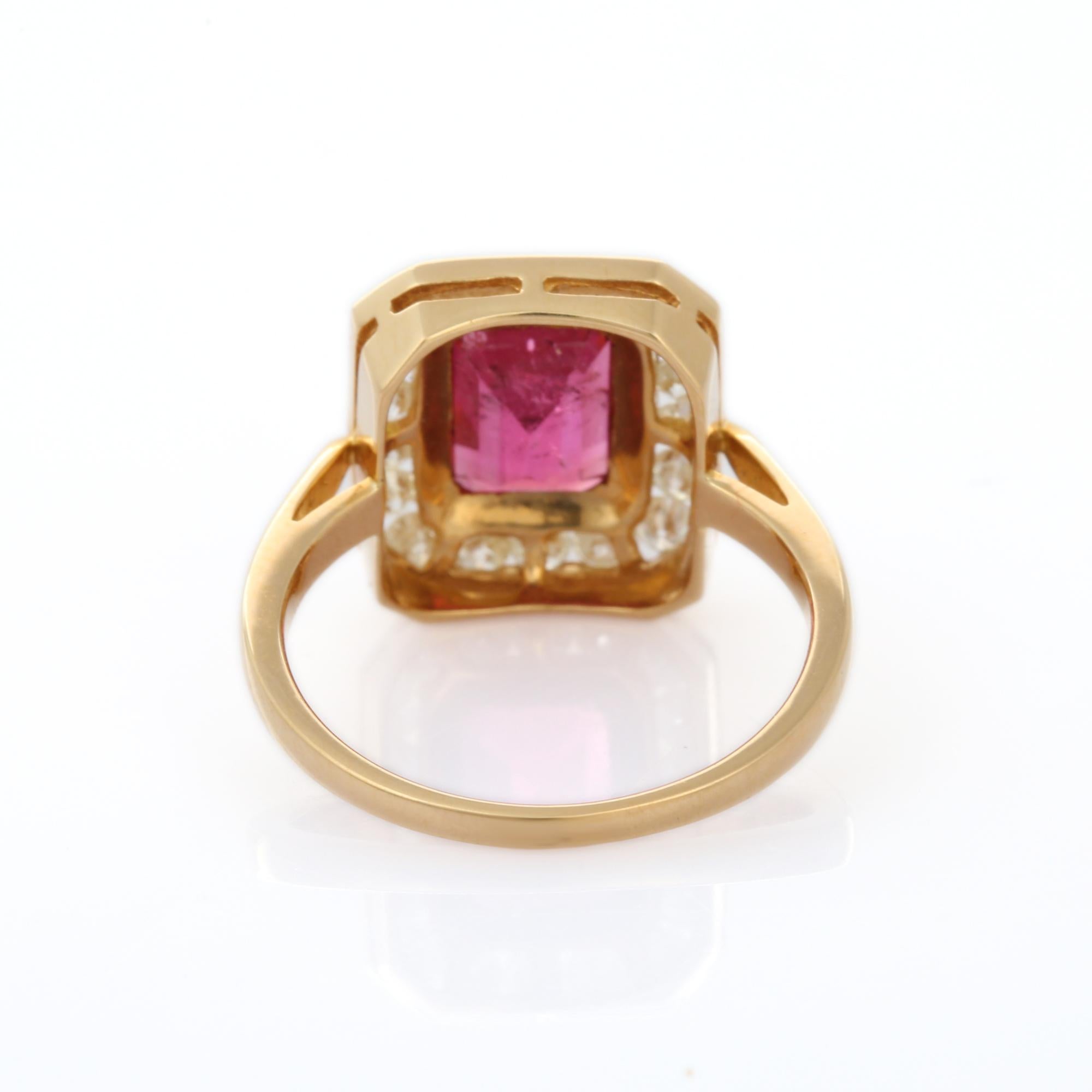 For Sale:  18K Yellow Gold Octagon Cut Ruby Diamond Engagement Ring 8