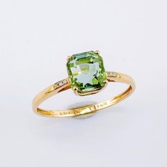 18K Yellow Gold Octagon Green Tourmaline Ring with Diamonds