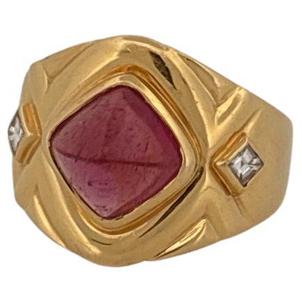 18K Gelbgold Omar Torres Cabochon Pink Turmalin & Diamant Ring (Retro) im Angebot