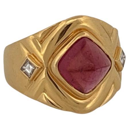 18K Gelbgold Omar Torres Cabochon Pink Turmalin & Diamant Ring im Zustand „Gut“ im Angebot in Sewickley, PA