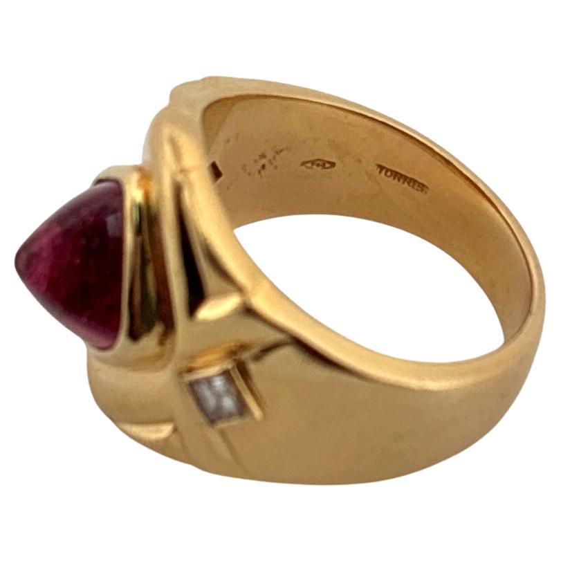 18K Gelbgold Omar Torres Cabochon Pink Turmalin & Diamant Ring im Angebot 1