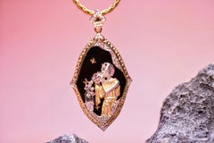 Pendentif Totem du Verseau en or jaune 18K Onyx et diamants