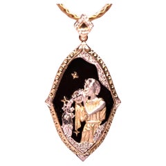 18K Yellow Gold Onyx & Diamond Aquarius Totem Pendant