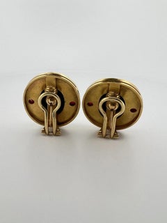 18K Yellow Gold Onyx Intaglio & Ruby Earrings 26g Handmade Omega Back Estate