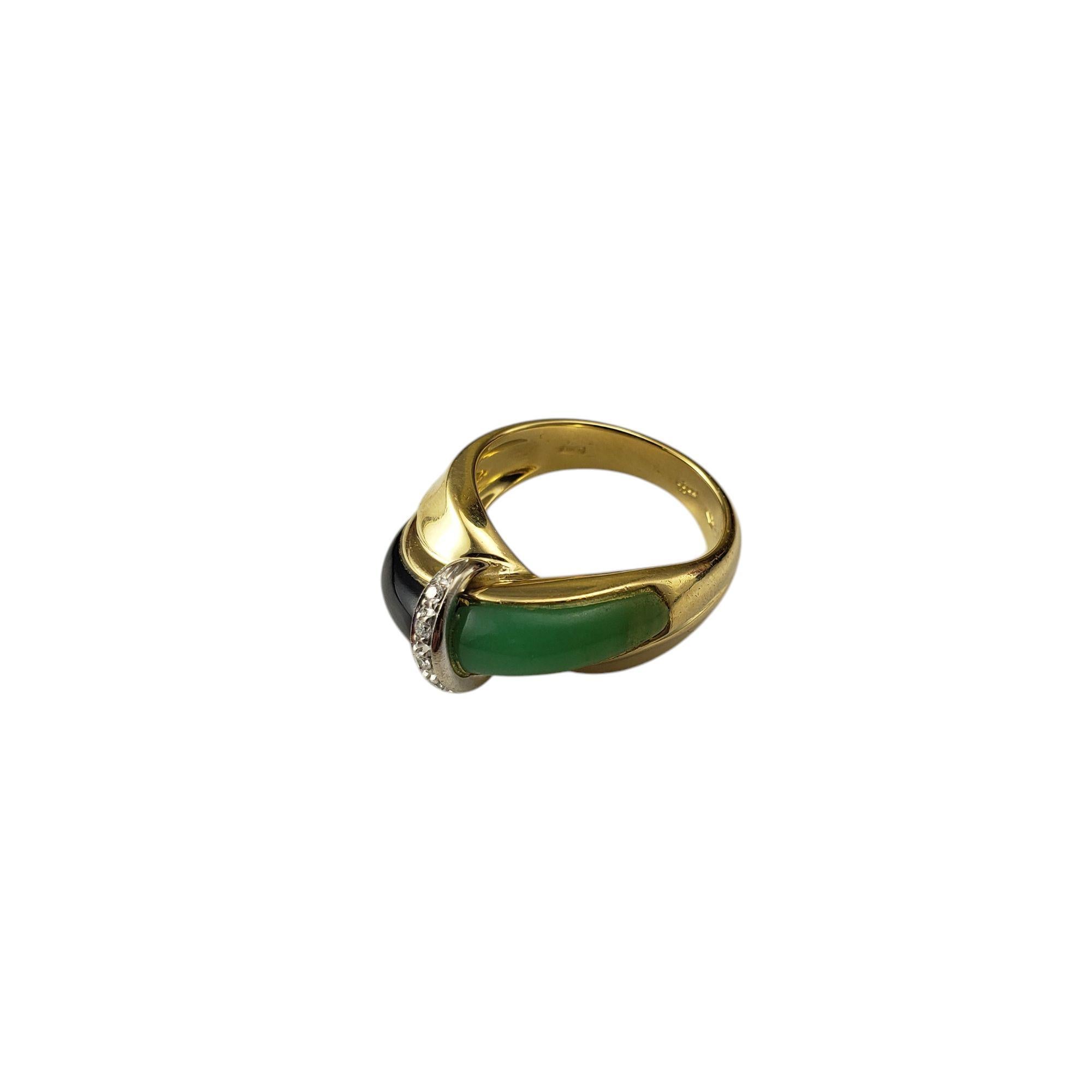 Contemporary 18K Yellow Gold Onyx, Jade and Diamond Ring Size 7.25 #20968 For Sale
