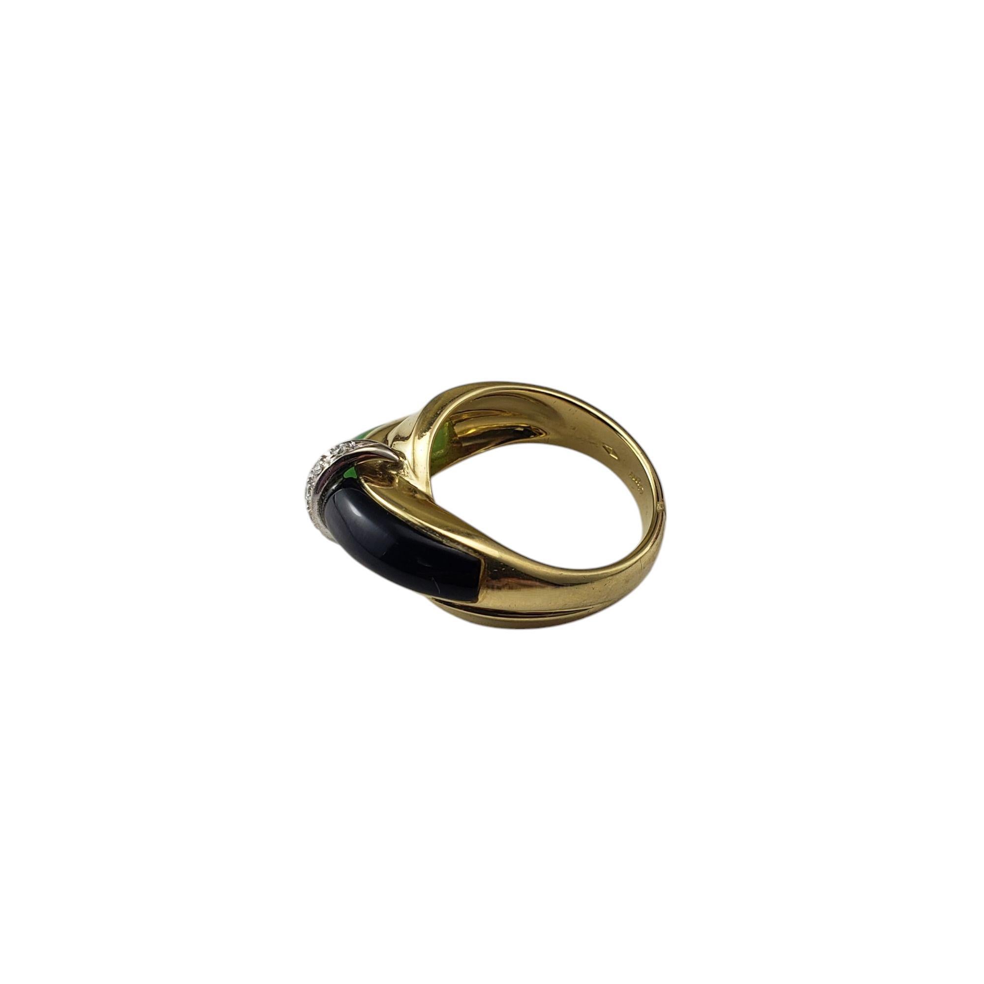 Baguette Cut 18K Yellow Gold Onyx, Jade and Diamond Ring Size 7.25 #20968 For Sale