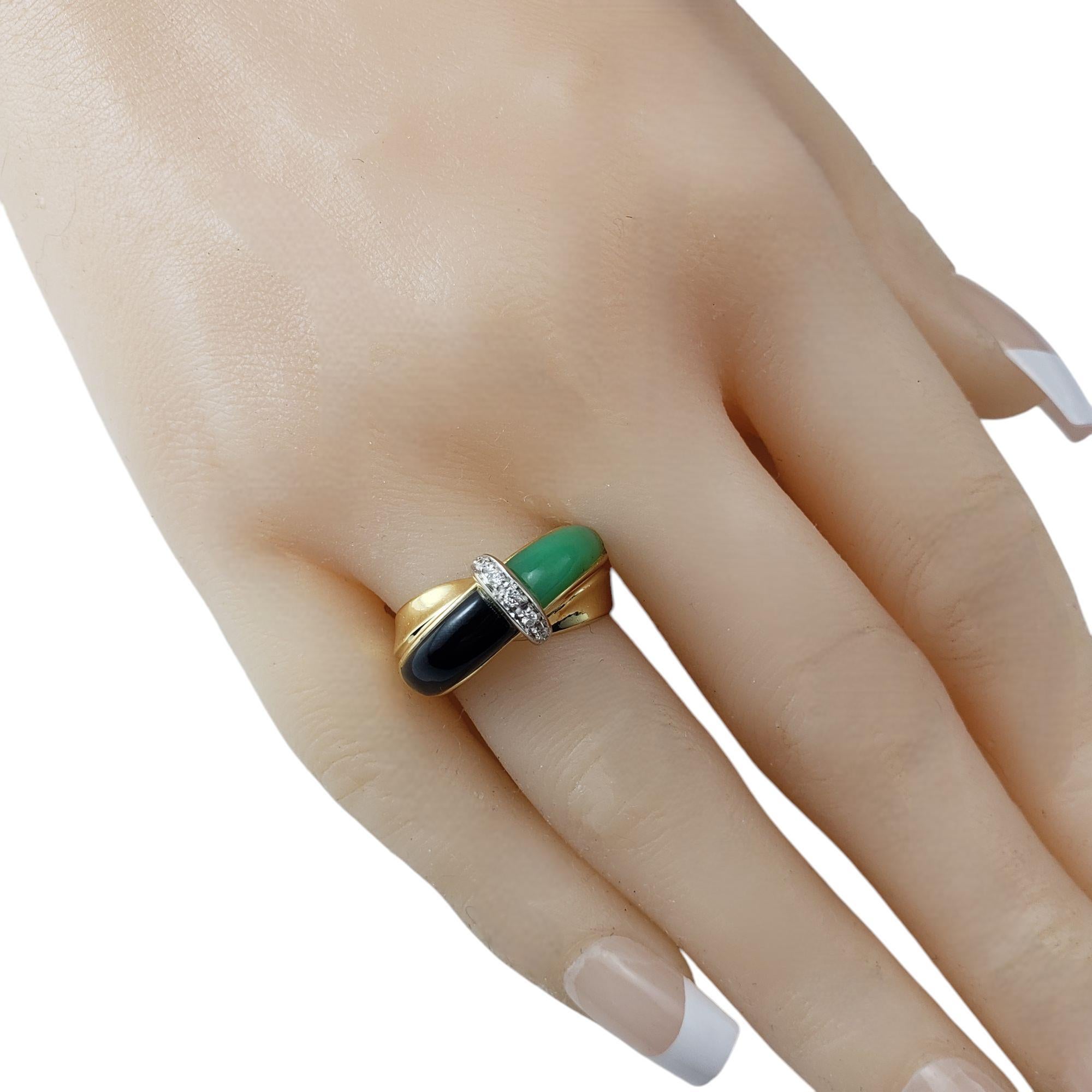 18K Yellow Gold Onyx, Jade and Diamond Ring Size 7.25 #20968 For Sale 2