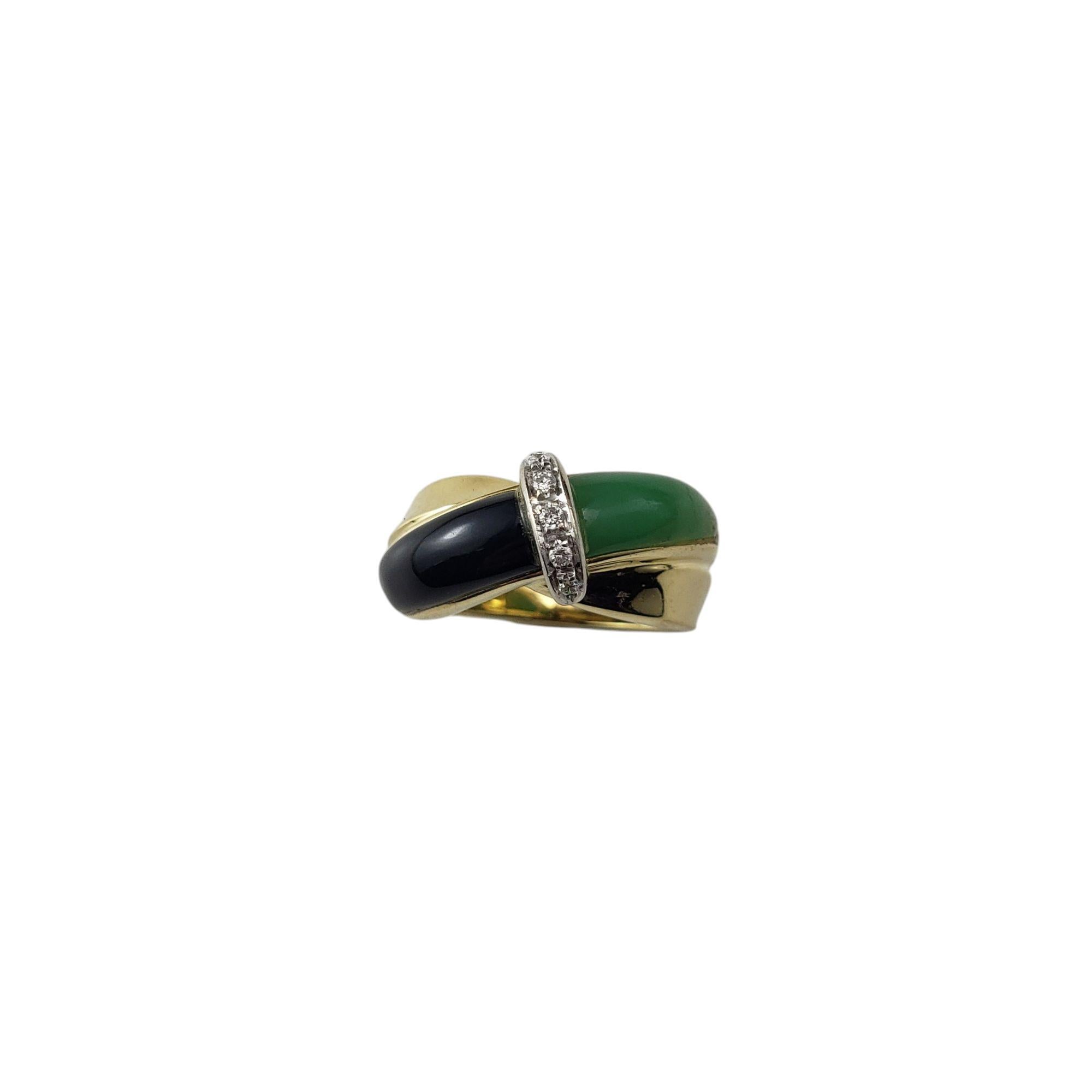 18K Yellow Gold Onyx, Jade and Diamond Ring Size 7.25 #20968
