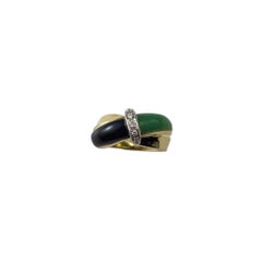 18K Yellow Gold Onyx, Jade and Diamond Ring Size 7.25 #20968