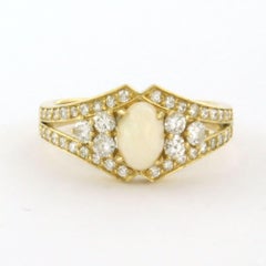 18k Gelbgold Opal und Diamant Cocktail Ring, 0.64ct, Größe 7.25