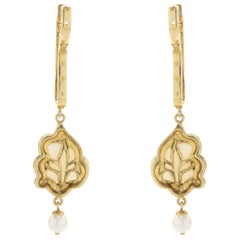 18k Yellow Gold Opal and Diamond Dangle Earrings