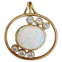 18k Yellow Gold Opal and Diamond Free-Form Pendant