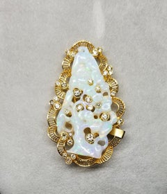 Épingle/pendentif en or jaune 18 carats avec opale et diamants
