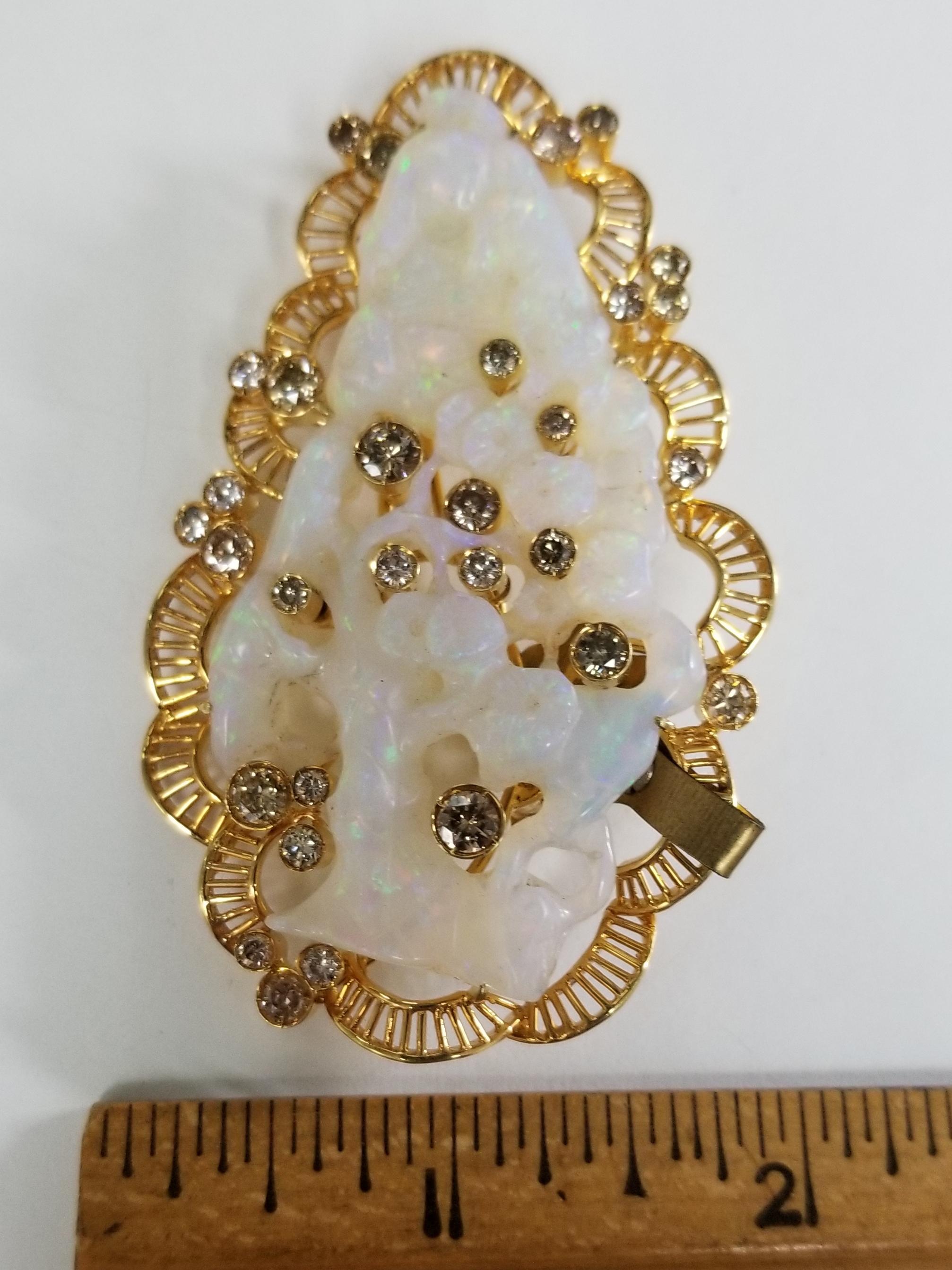 18 Karat Yellow Gold Opal and Diamond Pin/Pendant 1