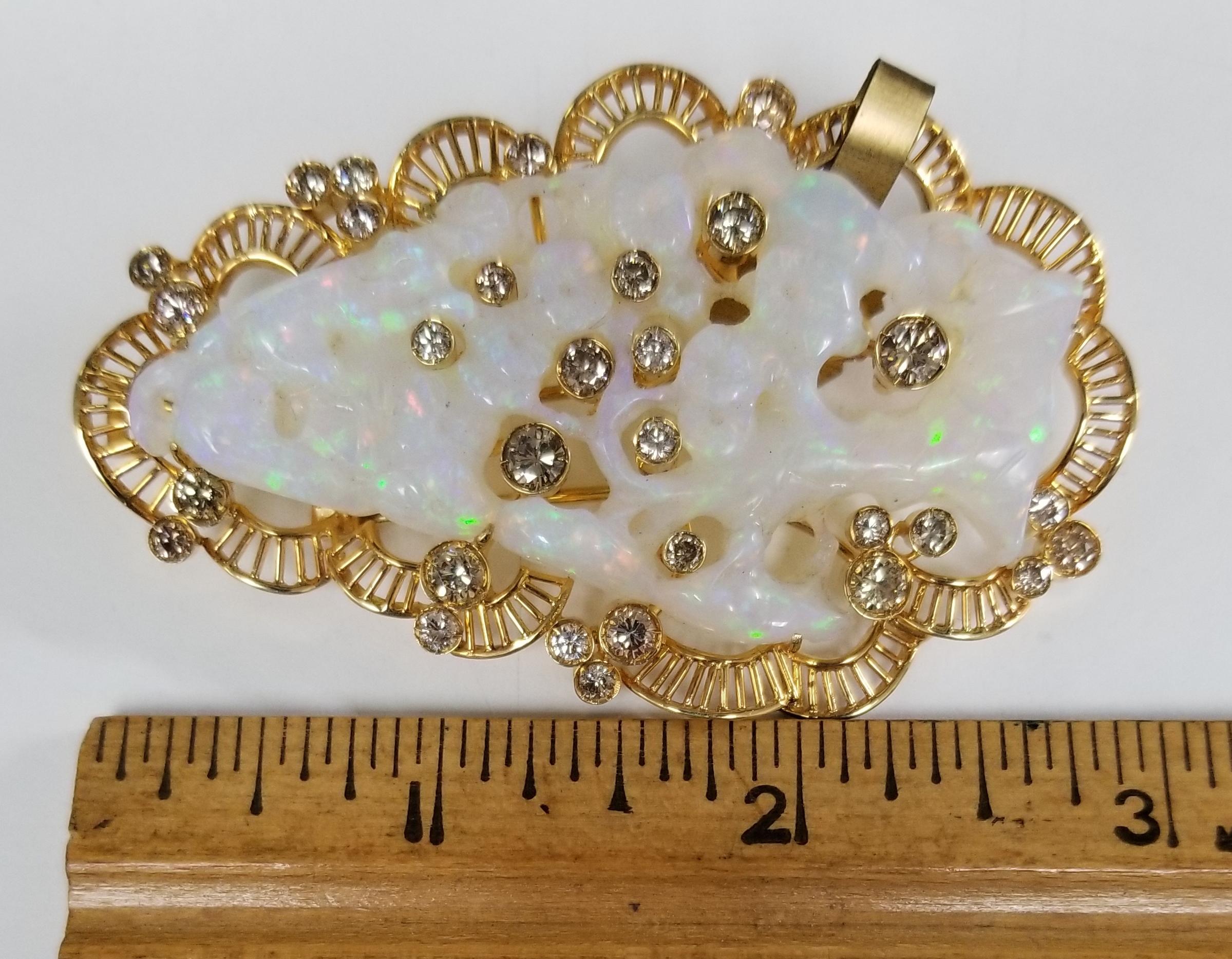 18 Karat Yellow Gold Opal and Diamond Pin/Pendant 2