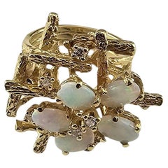 18K Yellow Gold Opal and Diamond Ring Size 5.5 #23551