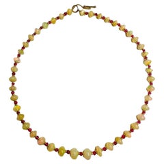18K Yellow Gold Opal and Pink Spinel Bead Necklace