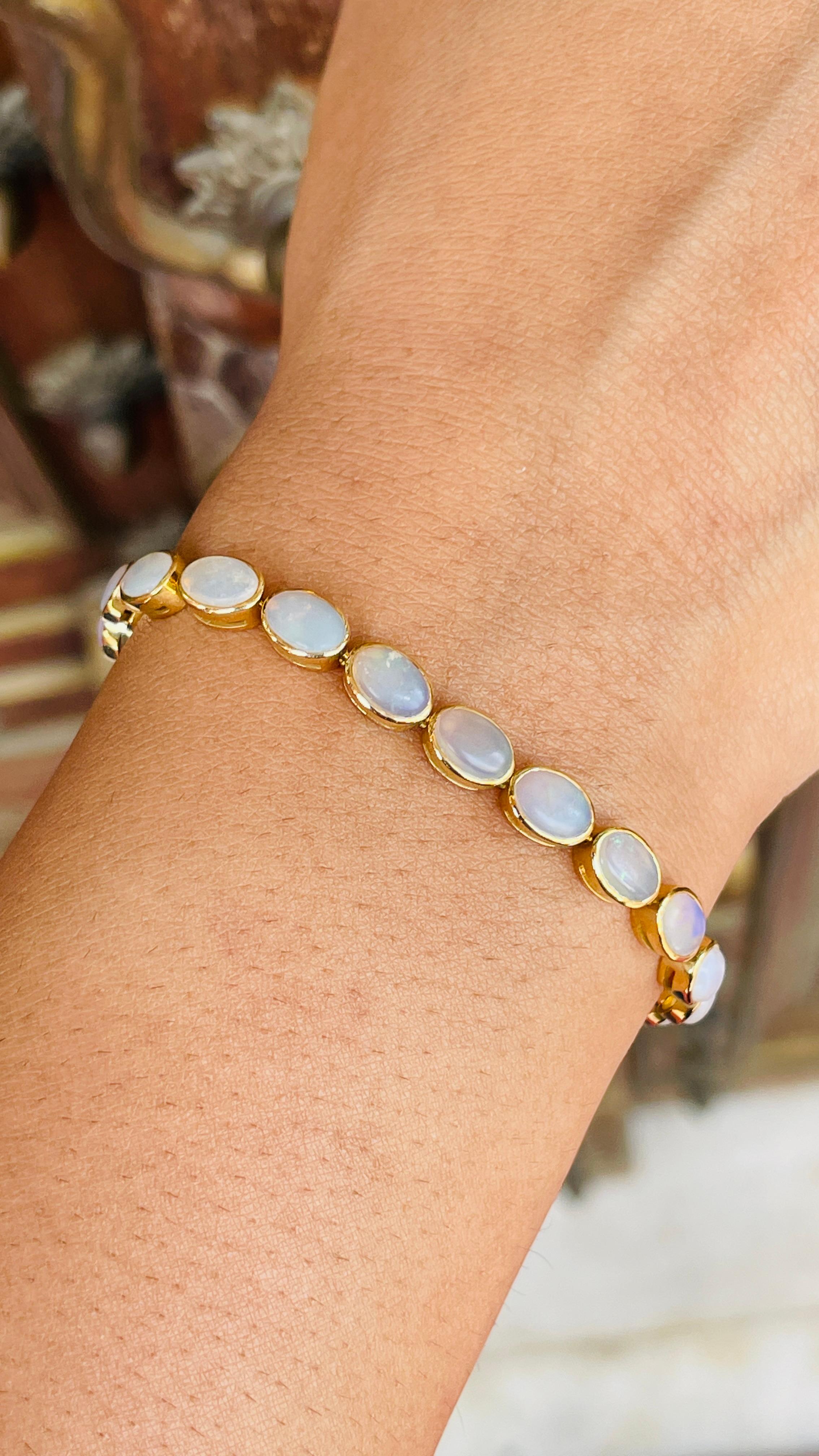 Oval Cut Handcrafted Bezel Set Oval Opal Tennis Bracelet in 18k Yellow Gold
